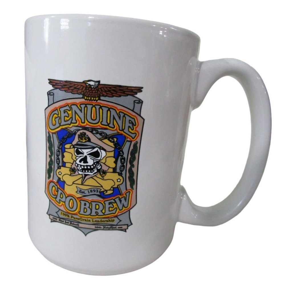 Genuine CPO Brew PureGrain Leadership Khaki Chief Skull Jolly Rogers Mug EUC